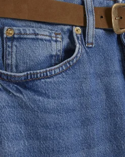 Blue High Waisted Belted Straight Leg Jeans