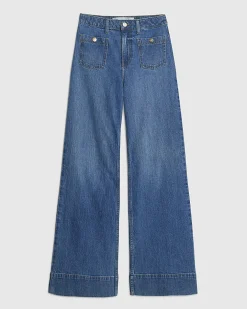 Blue High Waisted Front Pocket Palazzo Jeans