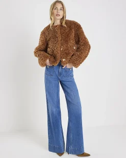 Blue High Waisted Front Pocket Palazzo Jeans