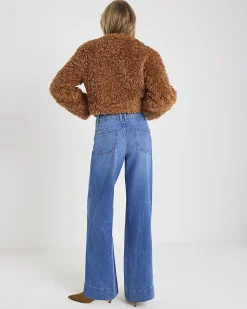 Blue High Waisted Front Pocket Palazzo Jeans