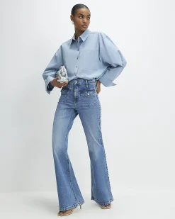 Blue High Waisted Relaxed Flare Jeans