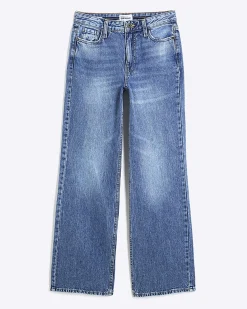 Blue High Waisted Relaxed Straight Leg Jeans