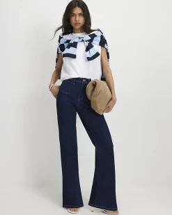 Blue High Waisted Relaxed Flare Jeans
