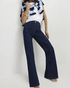 Blue High Waisted Relaxed Flare Jeans