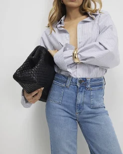 Blue High Waisted Relaxed Flare Jeans