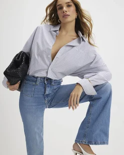 Blue High Waisted Relaxed Flare Jeans