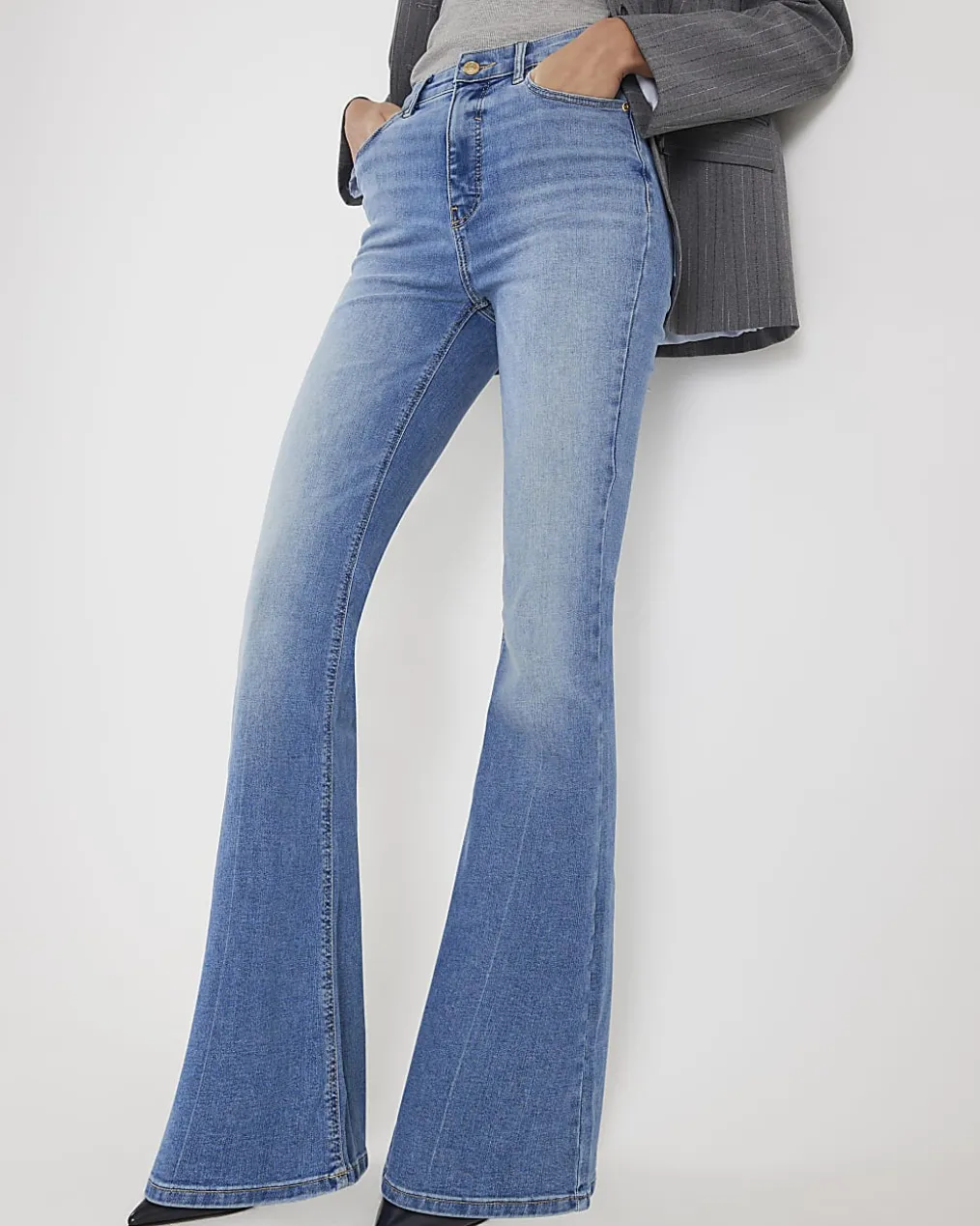 Blue High Waisted Sculpt Flared Jeans