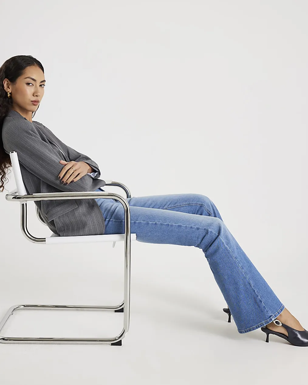 Blue High Waisted Sculpt Flared Jeans