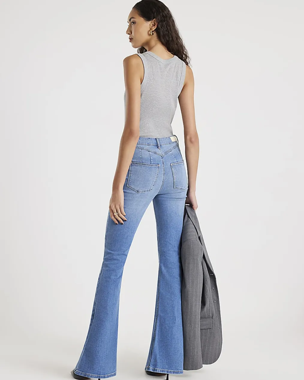 Blue High Waisted Sculpt Flared Jeans