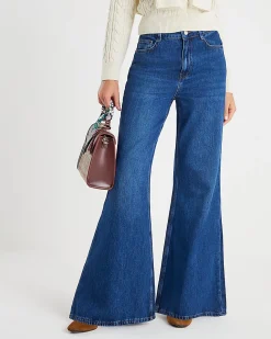 Blue High Waisted Soft Wide Leg Jeans
