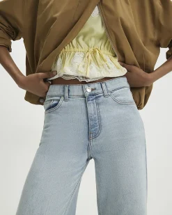 Blue High Waisted Stretch Wide Leg Jeans
