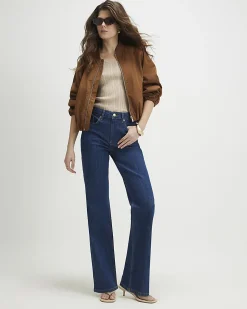 Blue High Waisted Stretch Straight Leg Jeans