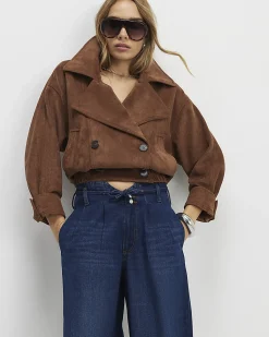 Blue High Waisted Tie Detail Wide Leg Jeans