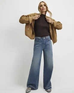Blue High Waisted Wide Leg Jeans