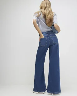 Blue High Waisted Wide Leg Snaffle Jeans