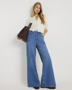 Blue High Waisted Wide Leg Jeans