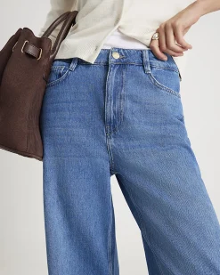 Blue High Waisted Wide Leg Jeans
