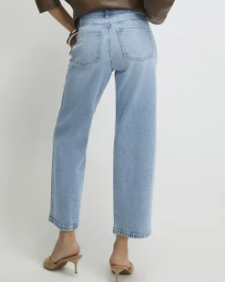 Blue High Waisted Wide Leg Cropped Jeans