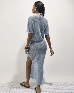 Blue Knit Midi Beach Skirt