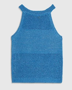 Blue Knitted Cotton Blend Sequin Vest Top