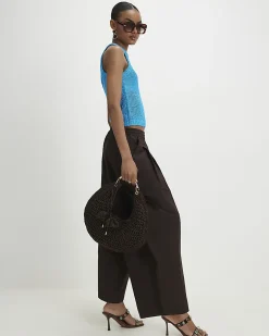 Blue Knitted Cotton Blend Sequin Vest Top