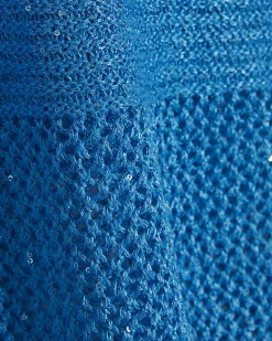 Blue Knitted Cotton Blend Sequin Vest Top
