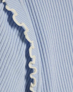 Blue Knitted Short Sleeve Frill Top