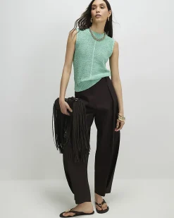 Blue Knitted Sleeveless Tank Top