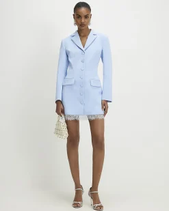 Blue Lace Trim Blazer Dress
