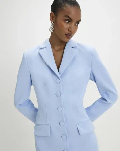 Blue Lace Trim Blazer Dress