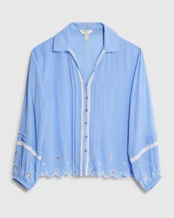 Blue Lace Trim Embellished Beach Shirt