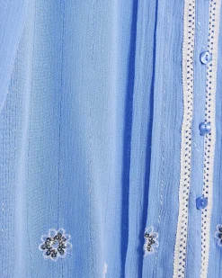 Blue Lace Trim Embellished Beach Shirt
