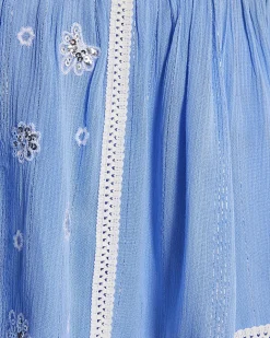 Blue Lace Trim Embellished Beach Shorts