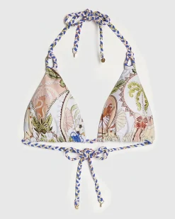 Blue Leaf Reversible Triangle Bikini Top