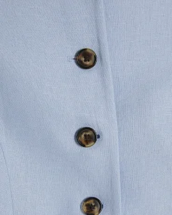 Blue Linen Blend Balloon Sleeve Jacket