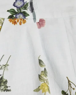 Blue Linen Blend Floral Tailored Shorts