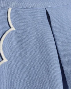 Blue Linen Blend Scallop Trim Shorts