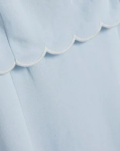 Blue Linen Blend Scallop Trim Midi Dress