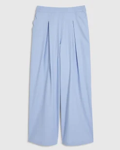 Blue Linen Blend Scallop Wide Leg Trousers