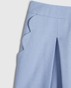 Blue Linen Blend Scallop Wide Leg Trousers