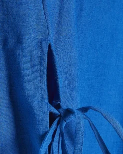 Blue Linen Blend Sleeveless Tie Side Tank Top