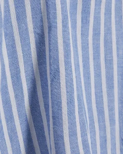 Blue Linen Blend Stripe Frill Blouse