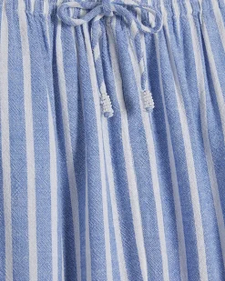 Blue Linen Blend Stripe Trousers