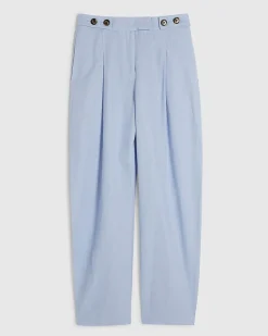 Blue Linen Blend Tailored Barrel Trousers