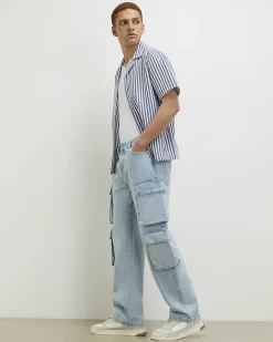 Blue Loose Fit Cargo Jeans