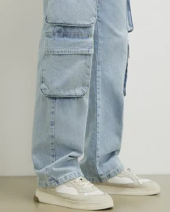Blue Loose Fit Cargo Jeans
