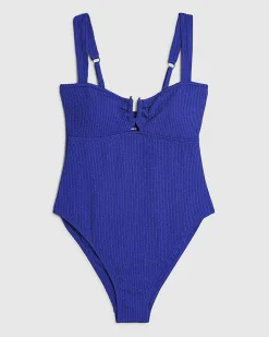 Blue Metal Trim Textured Swimsuit