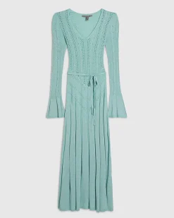 Blue Metallic Flare Knitted Midi Dress