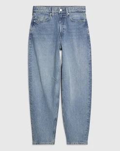 Blue Mid Rise Barrel Leg Jeans
