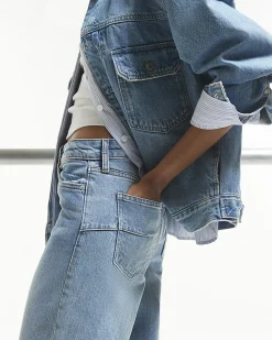 Blue Mid Rise Barrel Leg Jeans